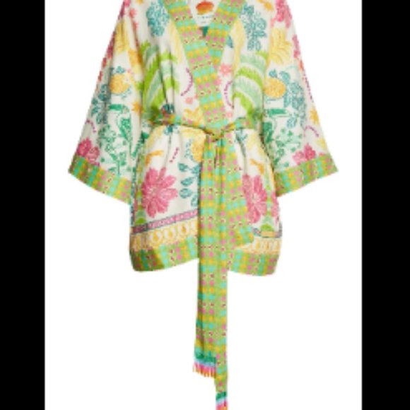 FARM RIO Fruits Scarves Queen Linen Blend Topper Kimono In Fruits Queen Kimono - Picture 4 of 6